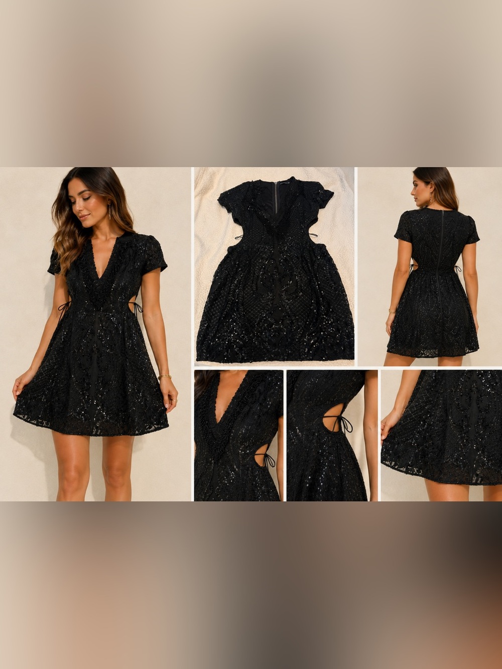 PrettyLittleThing Black Sequin Backless Evening Dress